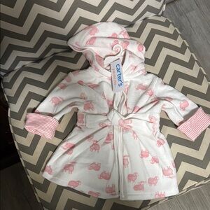 Carter's White and Pink Elephant Hooded Baby Bathrobe
